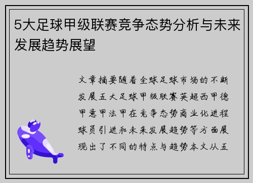 5大足球甲级联赛竞争态势分析与未来发展趋势展望